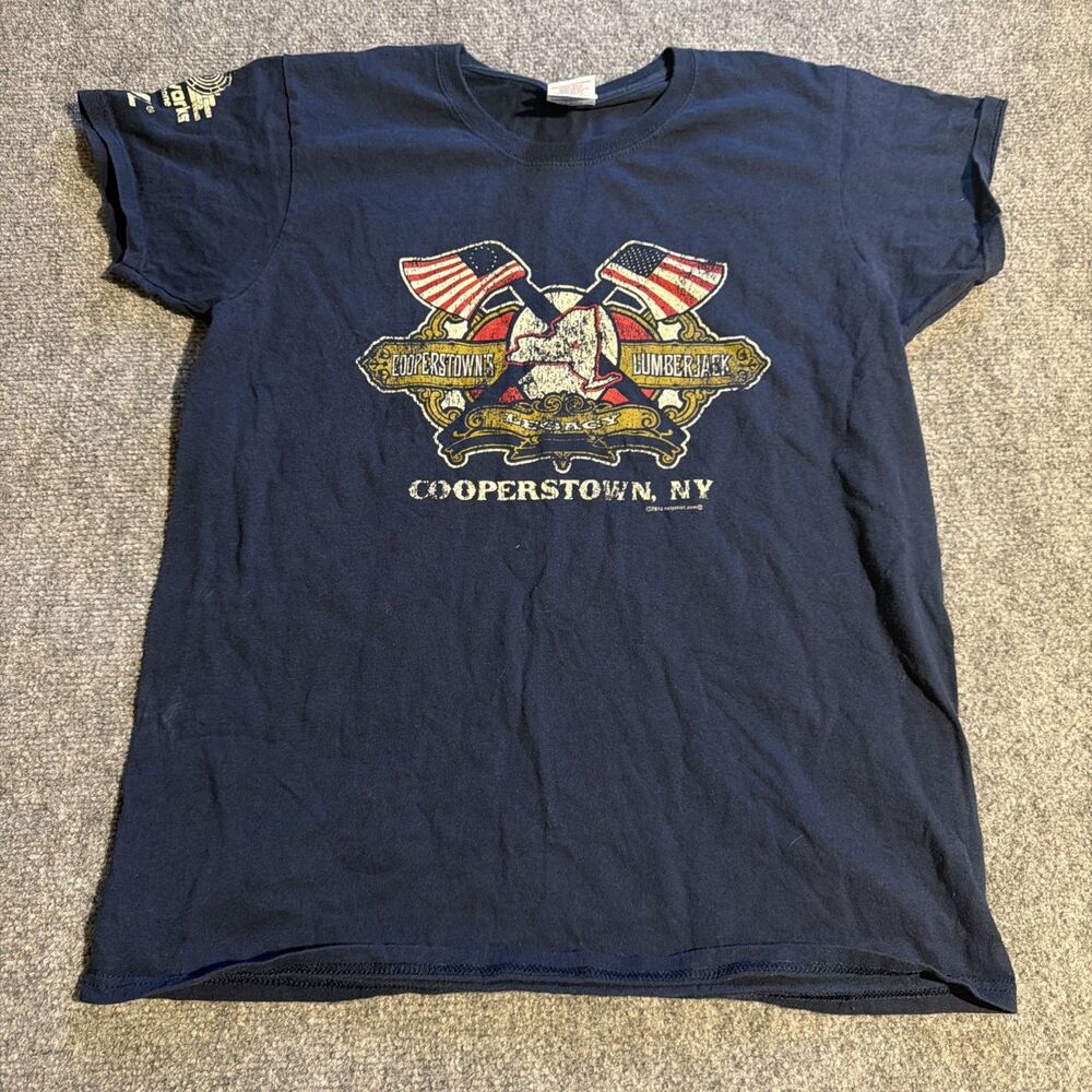 Cooperstown Lumberjack New York T-Shirt Womens Medium Blue Short Sleeve
